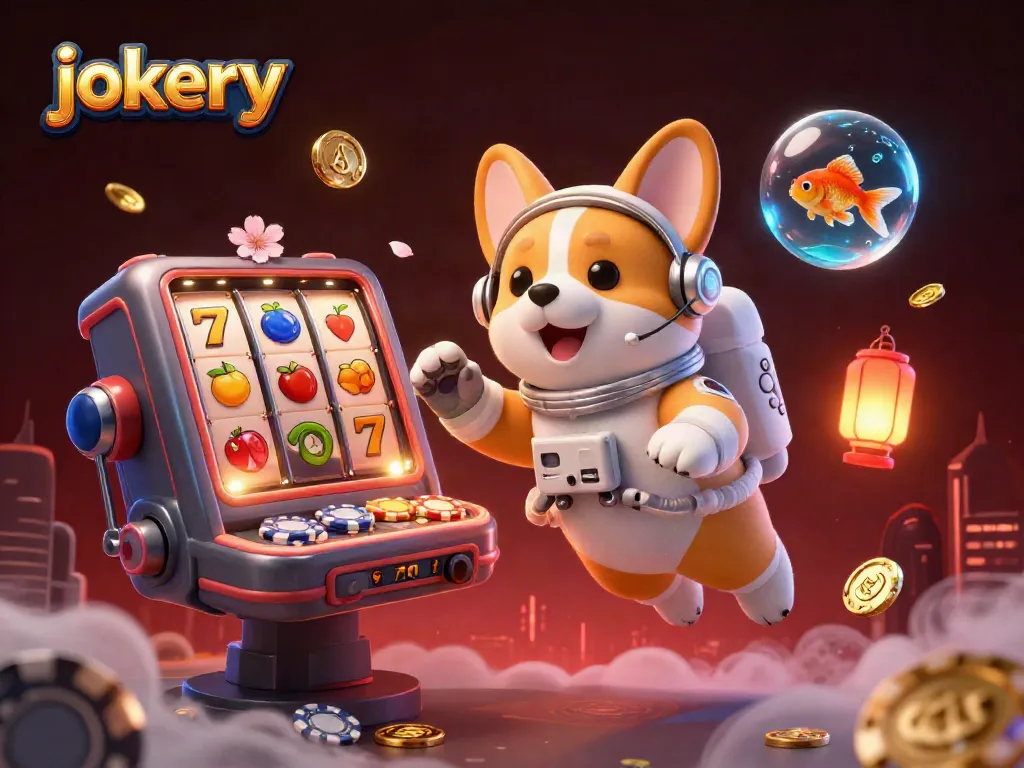 Experience the excitement of jokery with dynamic casino elements featuring a floating astronaut corgi.