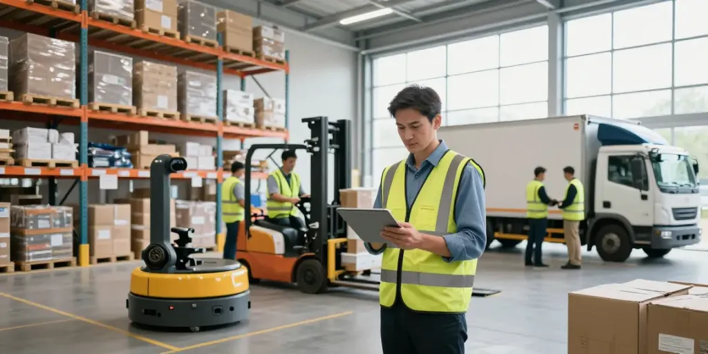 Effiziente Lagerlogistik in Bielefeld mit moderner Technik und engagierten Mitarbeitern.
