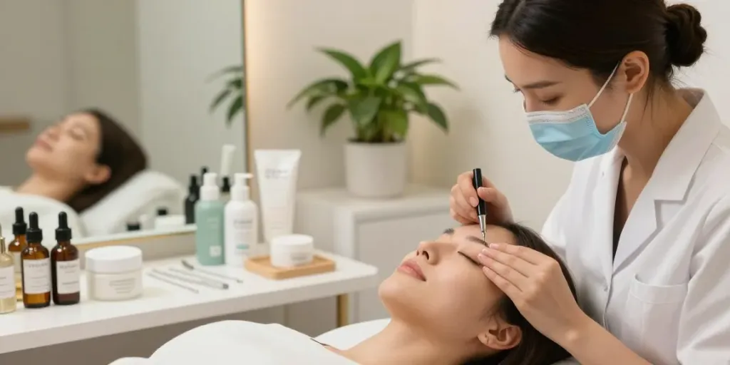 Augenringe entfernen mit CCeye® Behandlung in einem modernen Schönheitssalon.