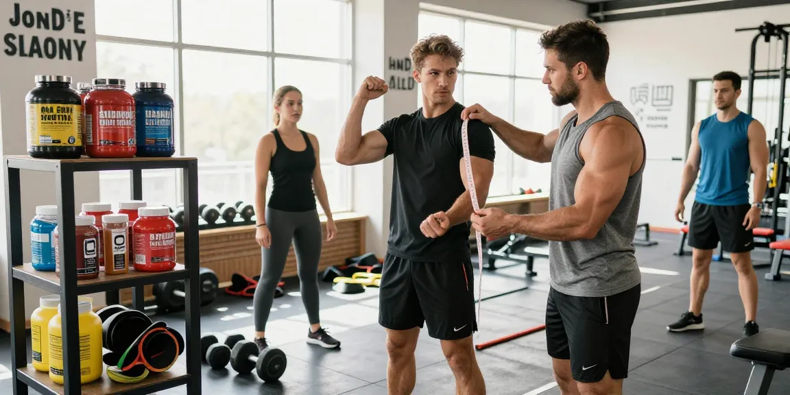 Anabolika Shop Deutschland: Bodybuilder im Fitnessstudio heben Gewichte und messen den Muskelzuwachs.