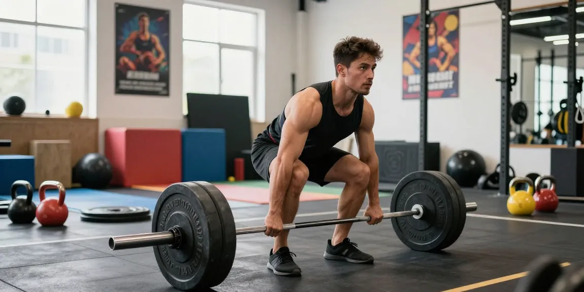Anabolika kaufen für Muskelaufbau im Fitnessstudio, Mann beim Deadlift mit Gewichten.