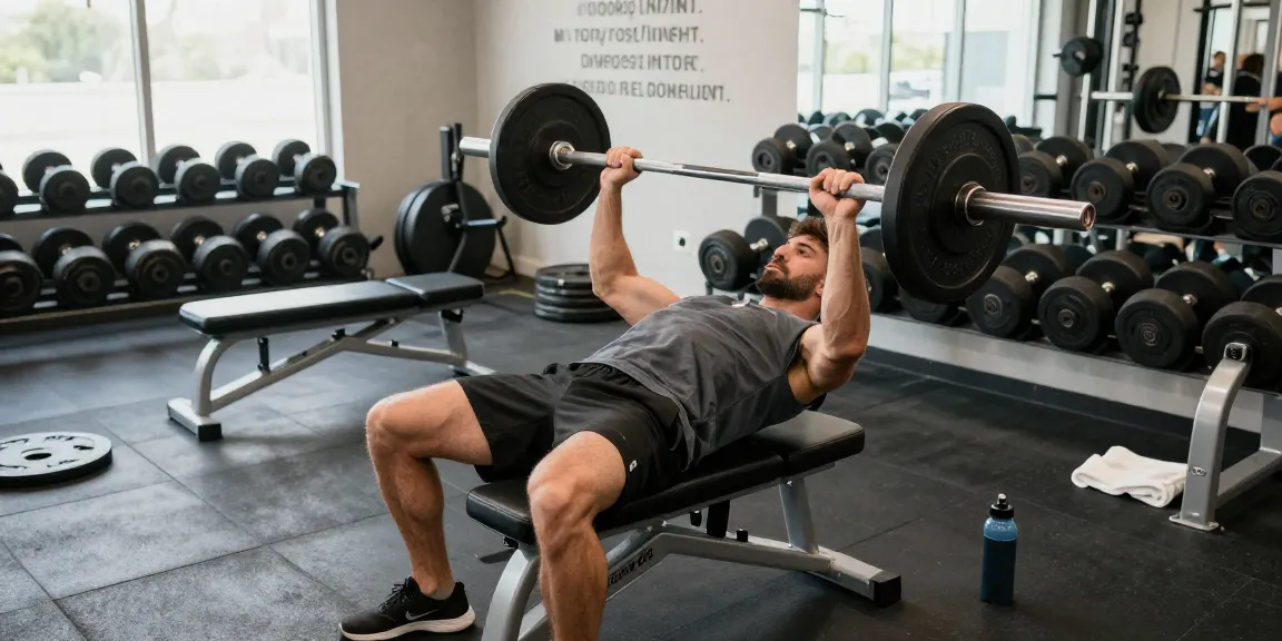 Anabolika Shop - Bodybuilder training intensely while using a bench press in a modern gym, showcasing dedication and fitness.