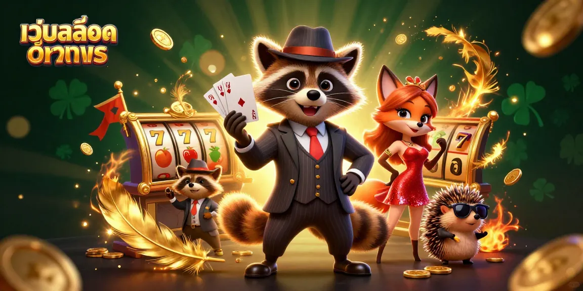 Experience เว็บสล็อตทดลอง with 3D cartoon characters enjoying a thrilling casino atmosphere filled with slot reels and excitement.