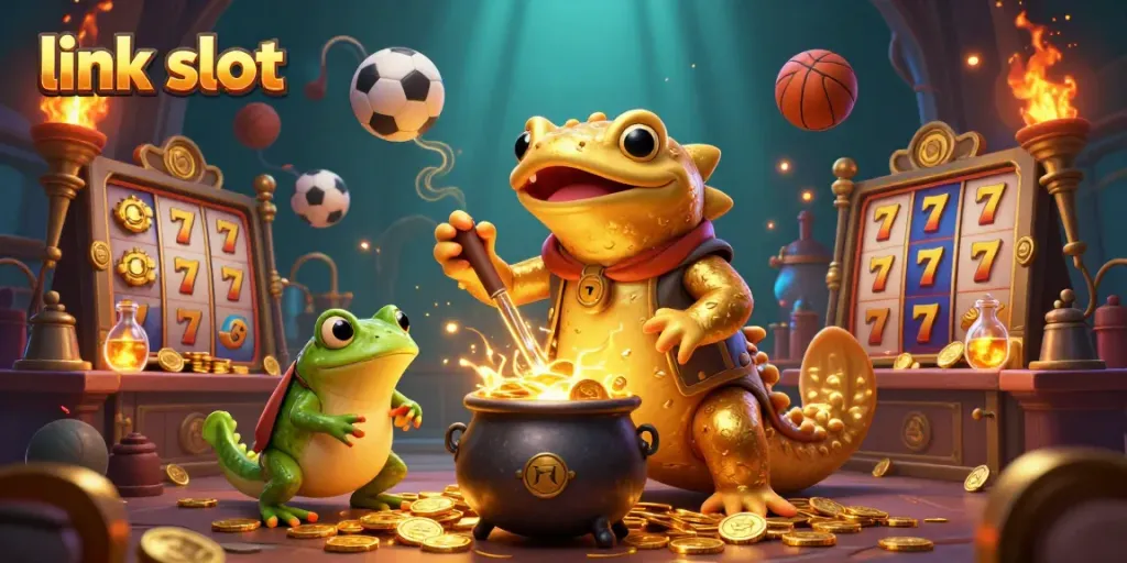 Experience the thrill of link slot with a golden salamander alchemist creating jackpot treasures.