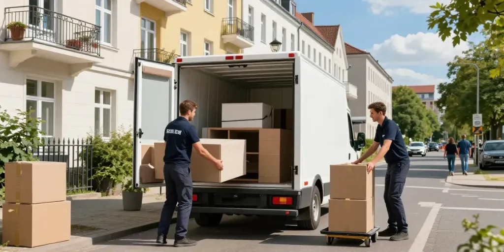 Professional movers in Berlin loading furniture into truck for Umzugsservice Berlin