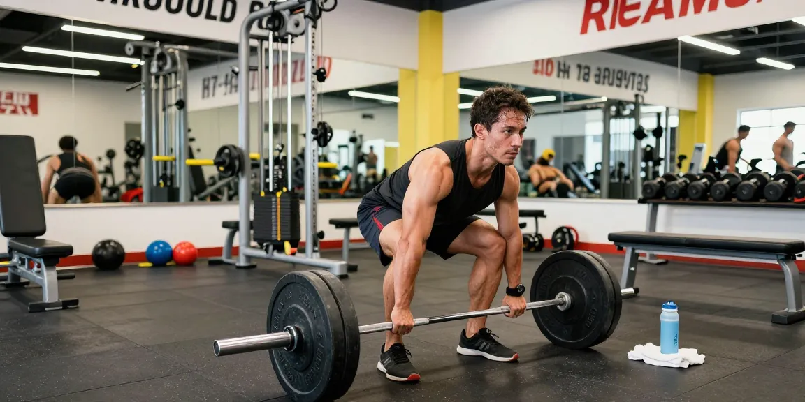 Kraftsportler führt Kreuzheben im Anabolika Shop Fitnessstudio aus und zeigt Engagement und Athletik.