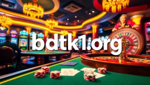Immersive casino gameplay scene highlighting bdtk1 org with vibrant tables and excited players.