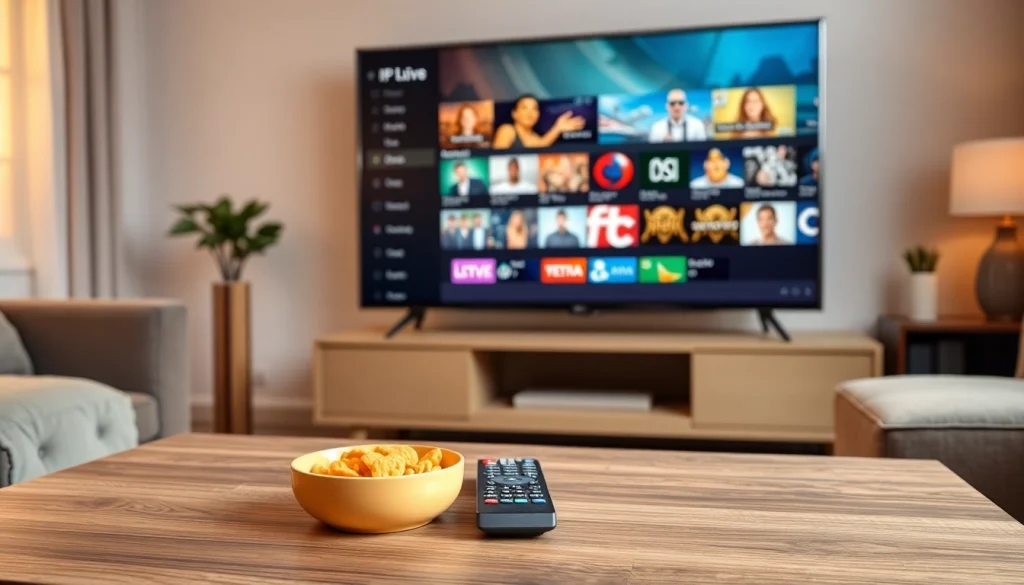 IPTV Anbieter Webseite bietet eine anschauliche Übersicht über verschiedene Kanäle auf einem Fernseher.