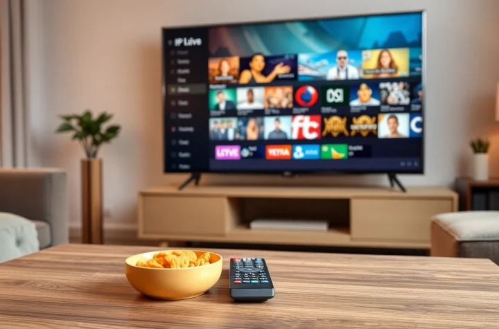 IPTV Anbieter Webseite bietet eine anschauliche Übersicht über verschiedene Kanäle auf einem Fernseher.